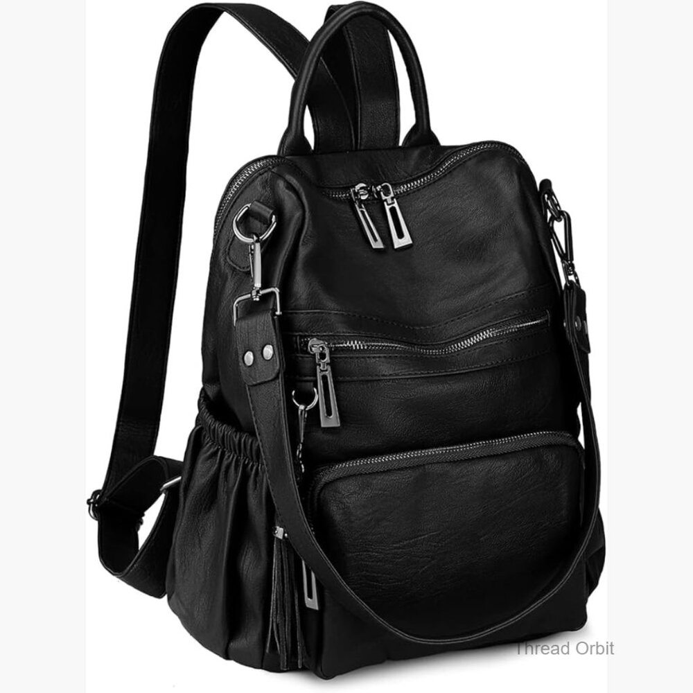 Convertible Vegan Leather Backpack Purse with Tassel, Holds 14" Laptop